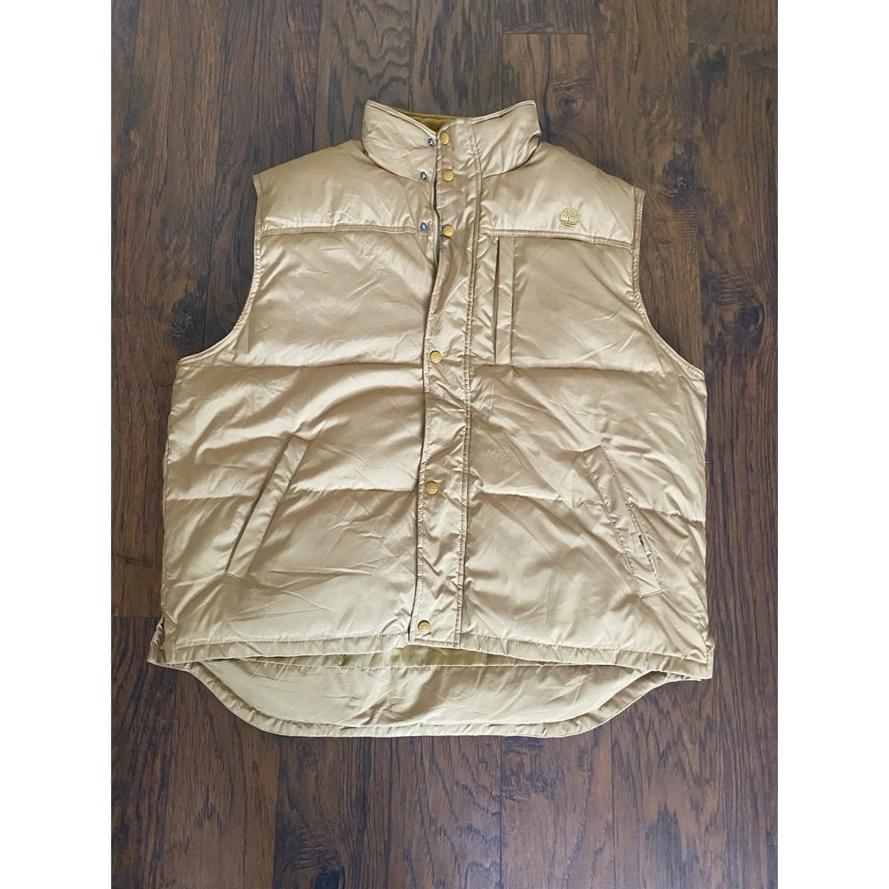 Timberland Stratham Issue Tan Puffer Vest Mens XL Outdoor Fleece Lined T03885